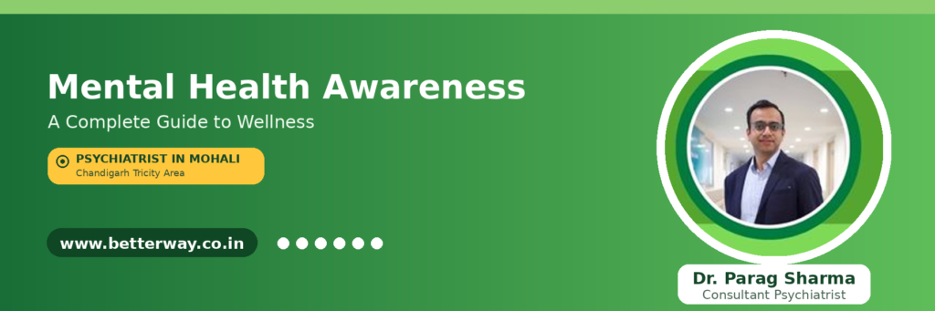 Blog header on mental health awareness — a complete guide to wellness, by Dr. Parag Sharma, psychiatrist in Mohali, Chandigarh Tricity