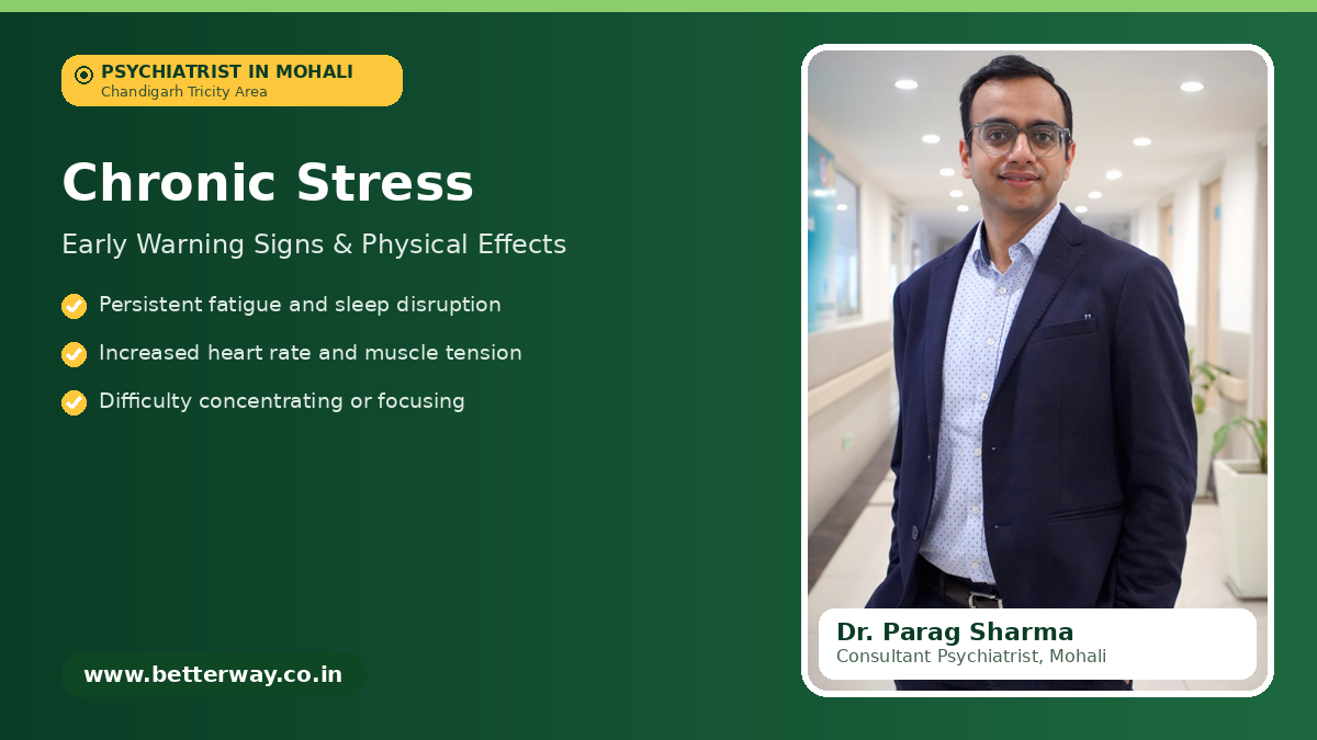Featured image on chronic stress — early warning signs and physical effects, by Dr. Parag Sharma, psychiatrist in Mohali, Chandigarh Tricity